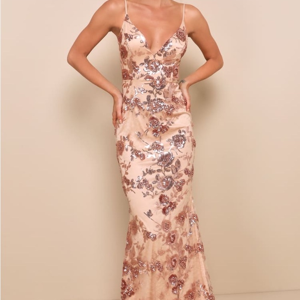 Shine Language Rose Gold Sequin Mermaid Maxi
Dress